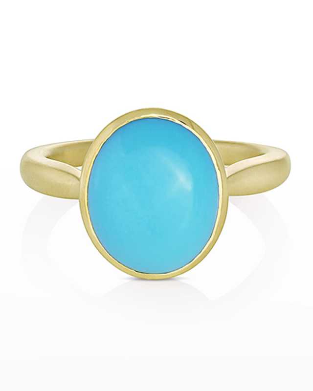 14k Gold Turquoise Cabochon Ring